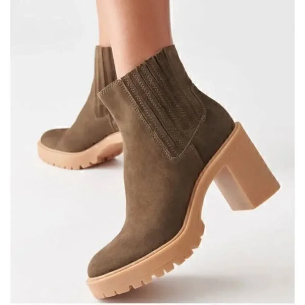 Dolce Vita Caster Waterproof Pull‎ On Lug Sole Suede Boots Olive Green 6.5
